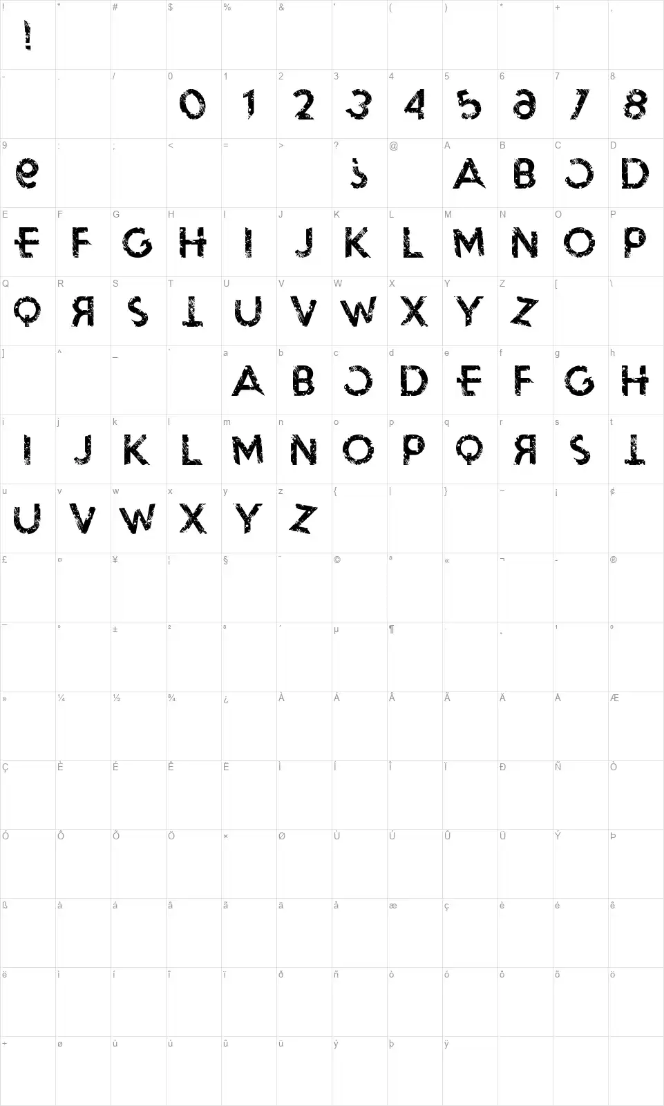Blackout Morningfont character map