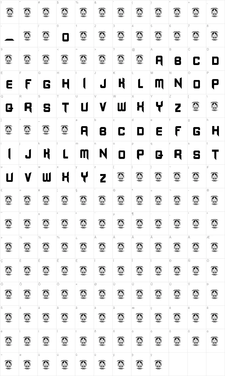 Blangkonfont character map