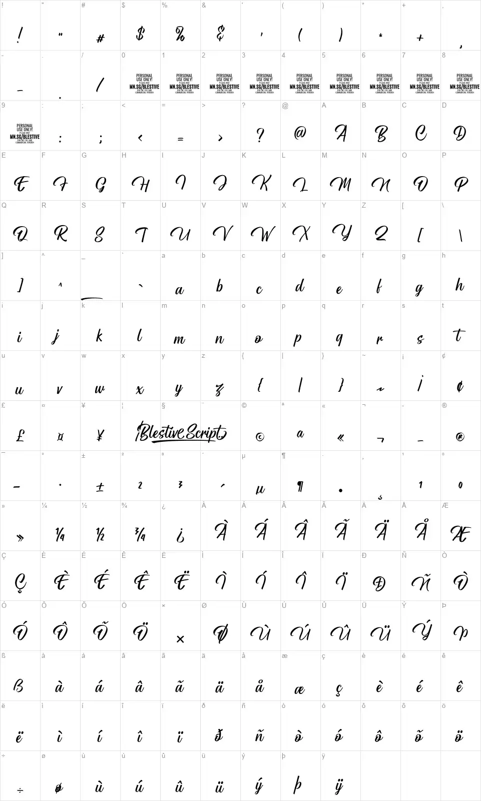 Blestive Scriptfont character map