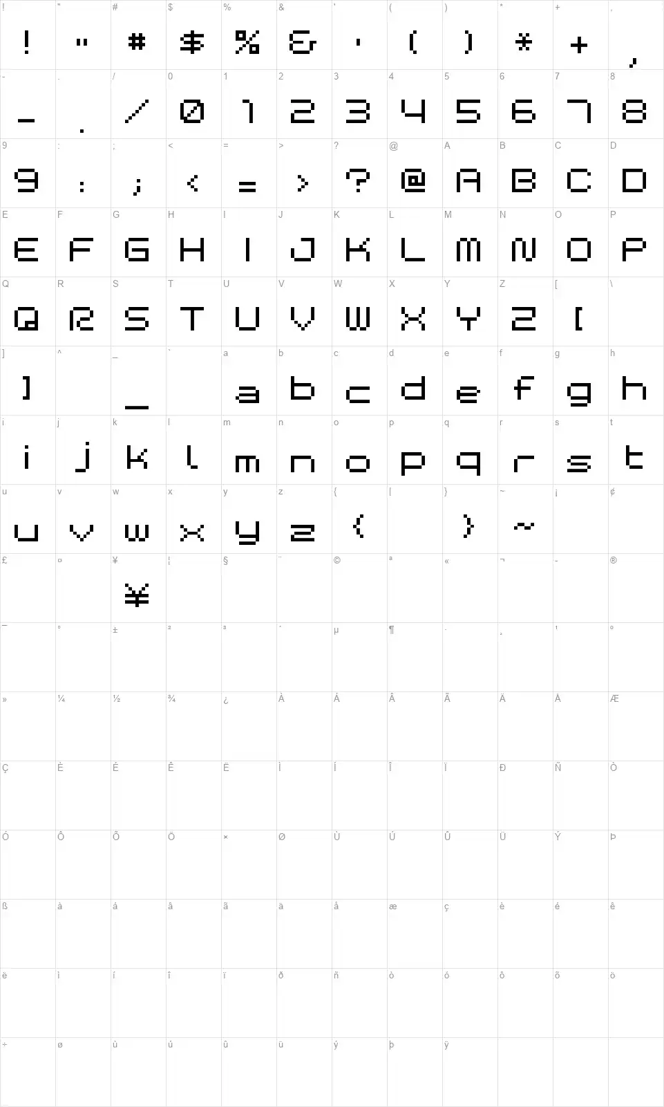 BM Spacefont character map