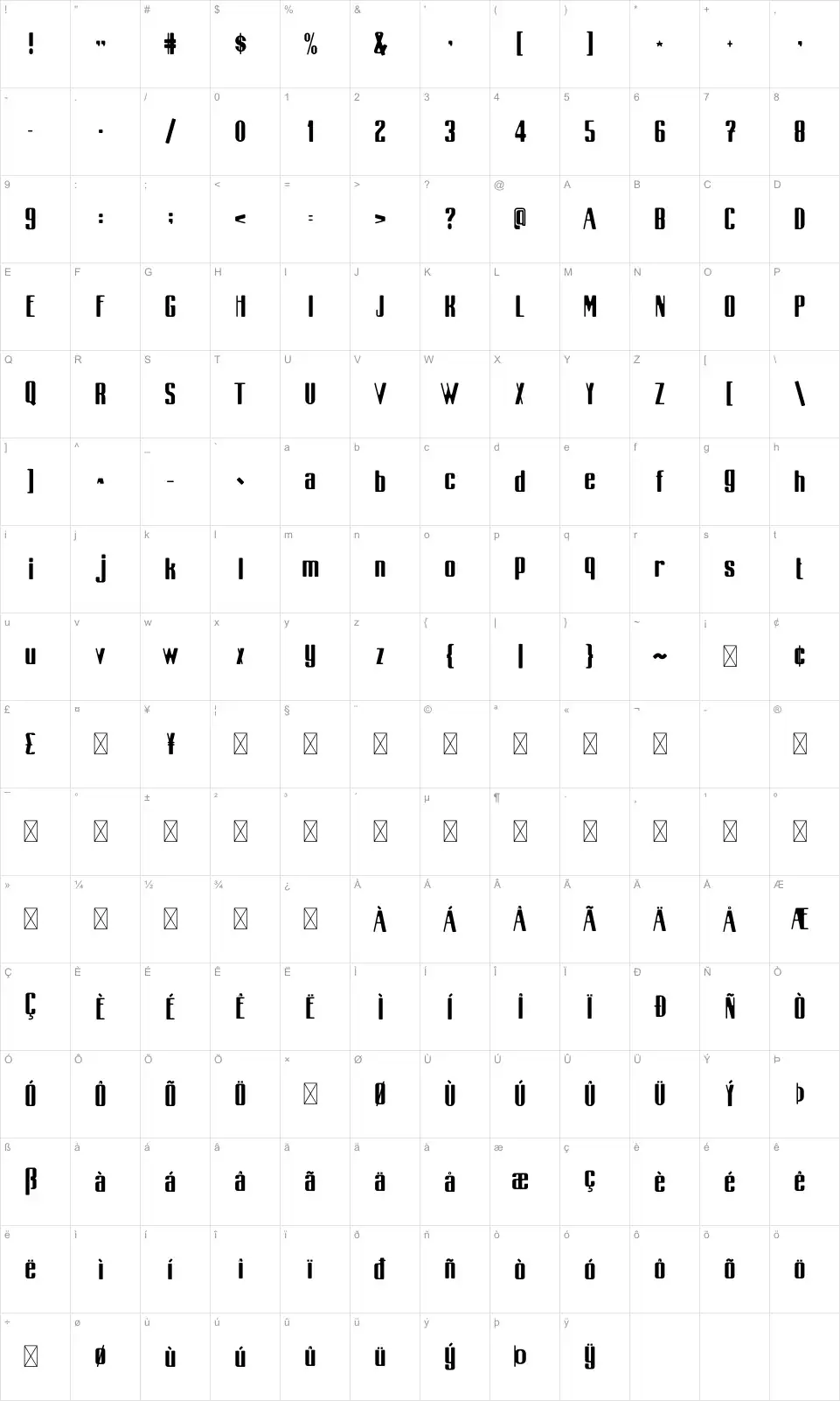 Boemitafont character map