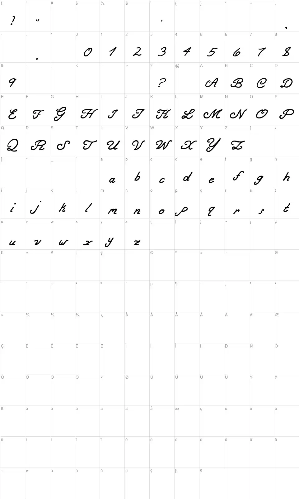 Bold Cursefont character map