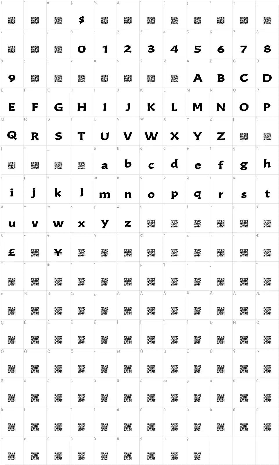 Bone Kingfont character map