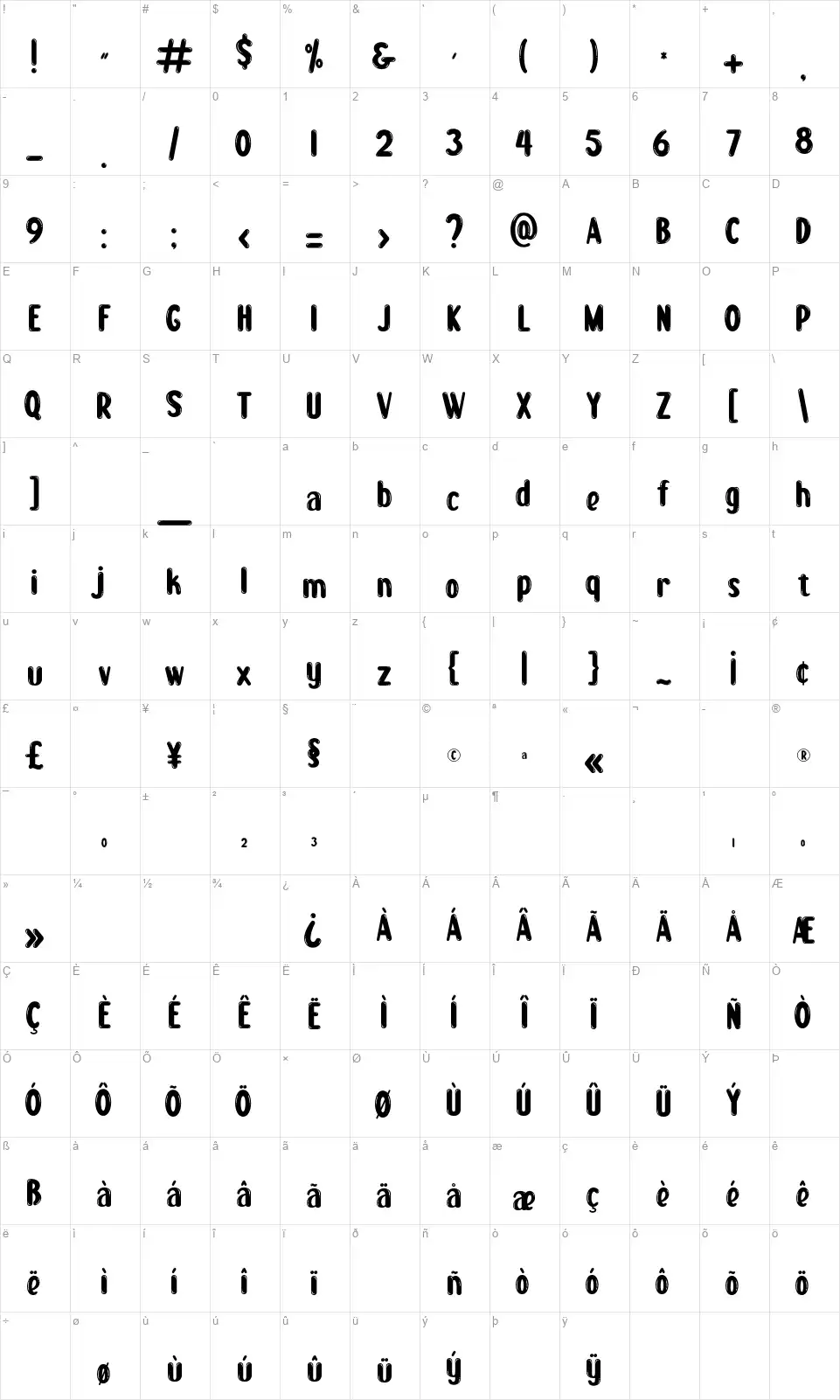 Boogie Worthfont character map