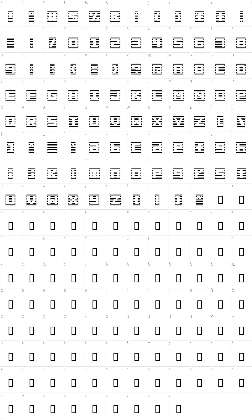 Border 7font character map
