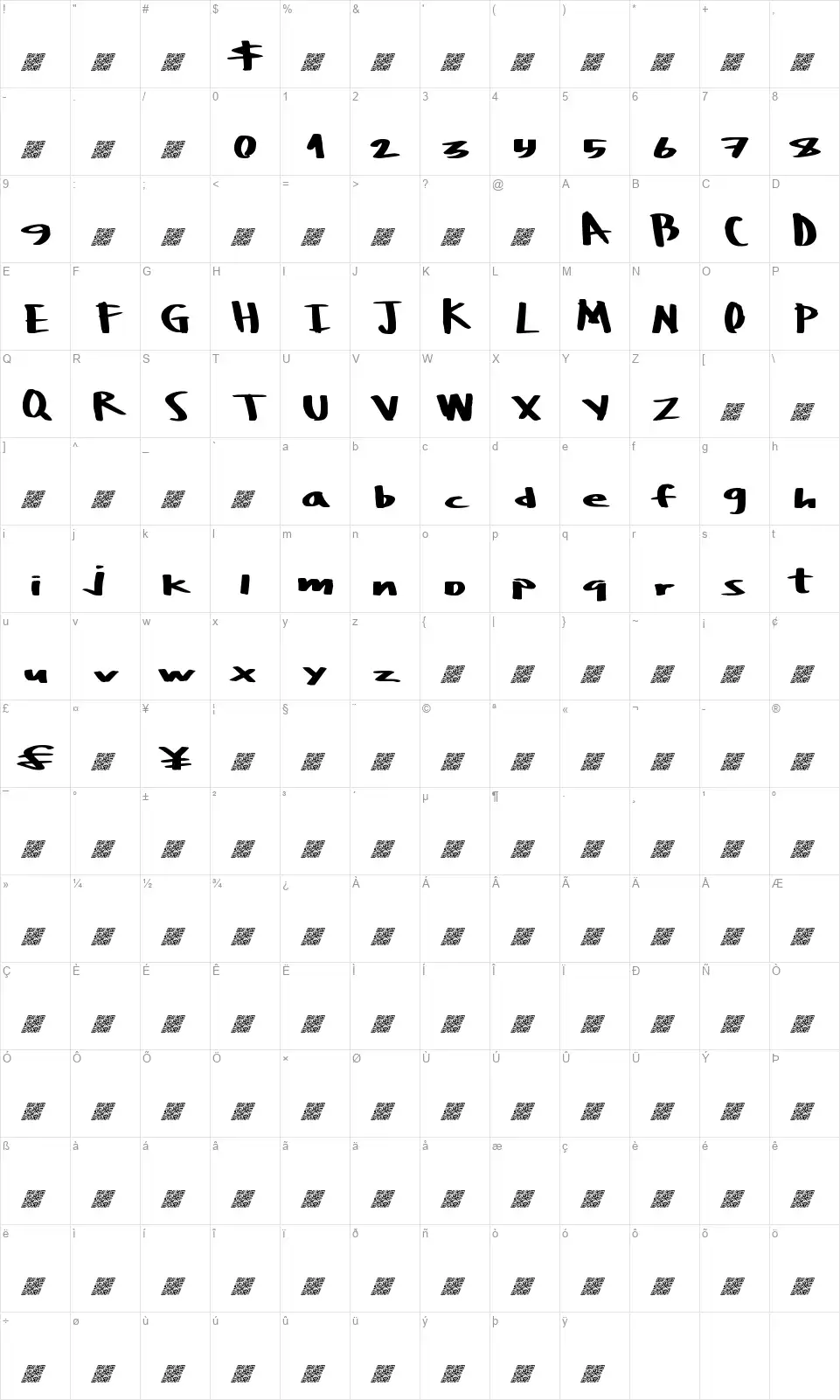 Boulder Roughfont character map