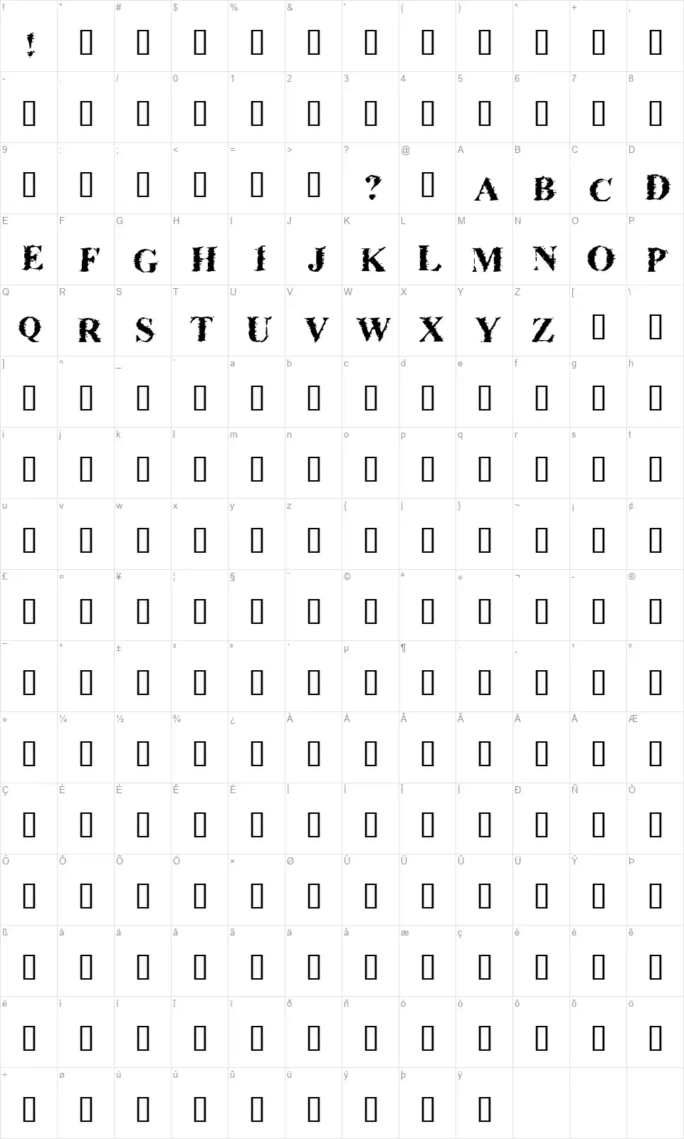 Brackishfont character map