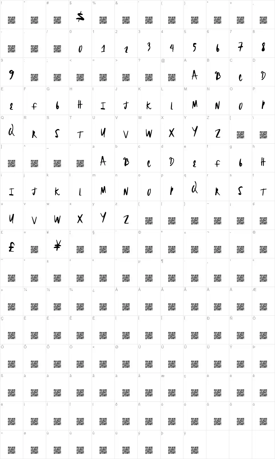Bright Headlinefont character map