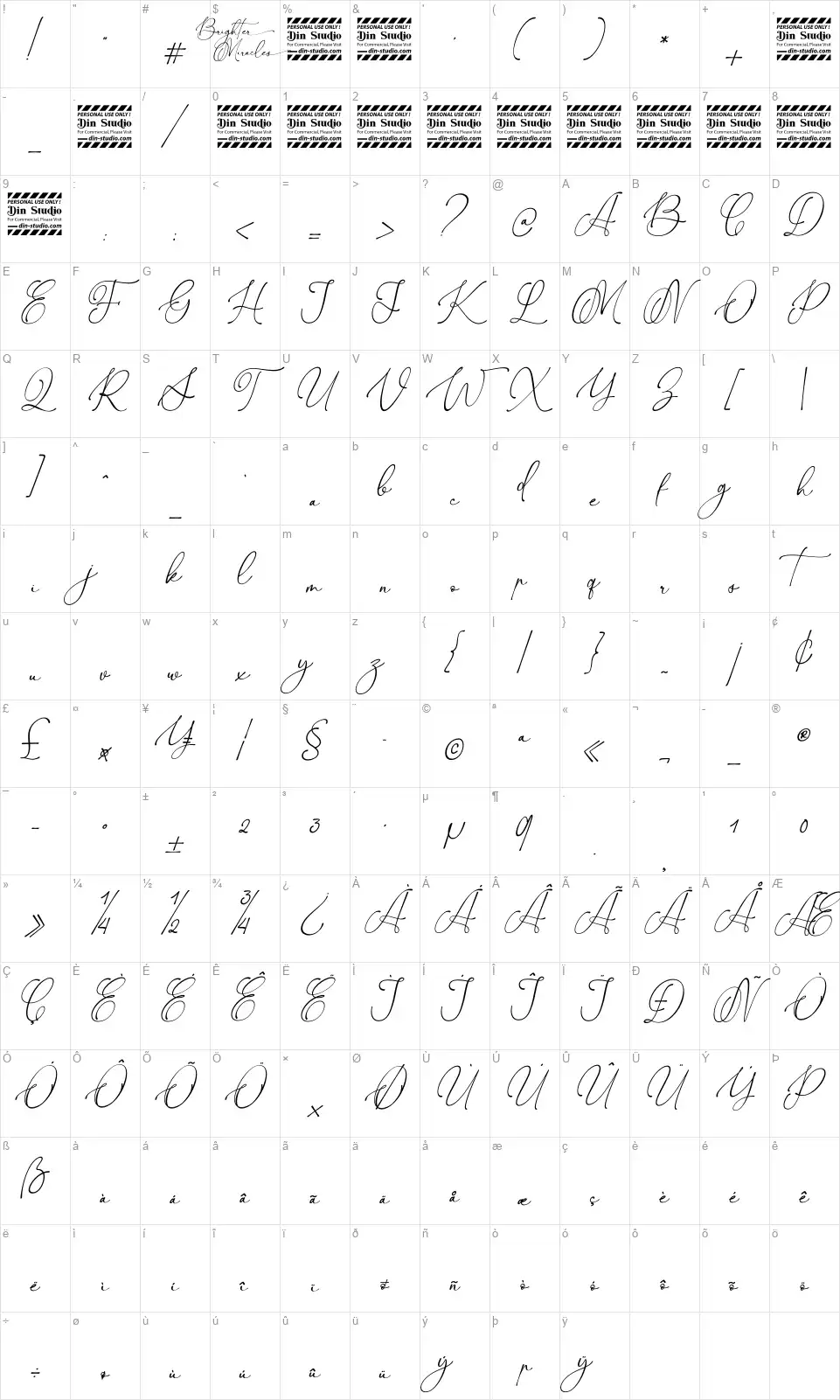 Brighter Miraclesfont character map