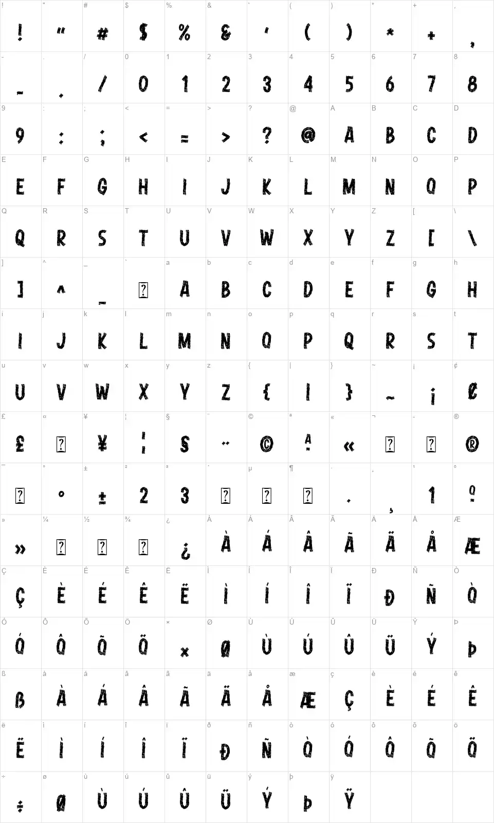 Buco Nerofont character map