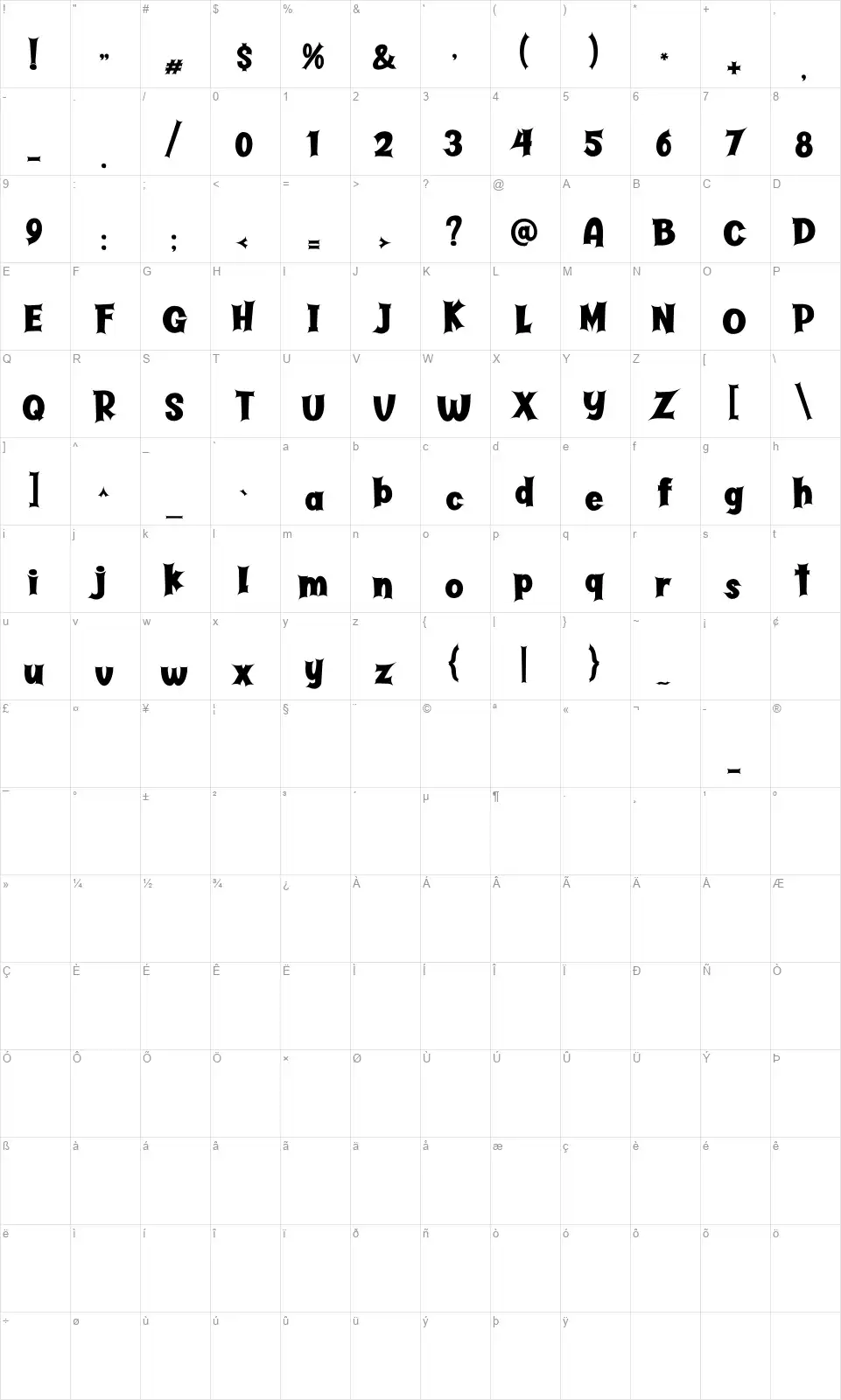 Butter Hauntedfont character map