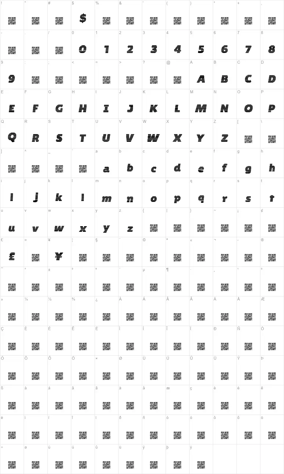 Byte Shadesfont character map