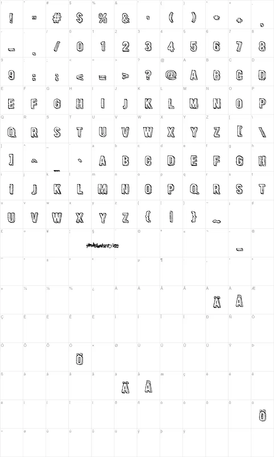 Cactus Tequilafont character map
