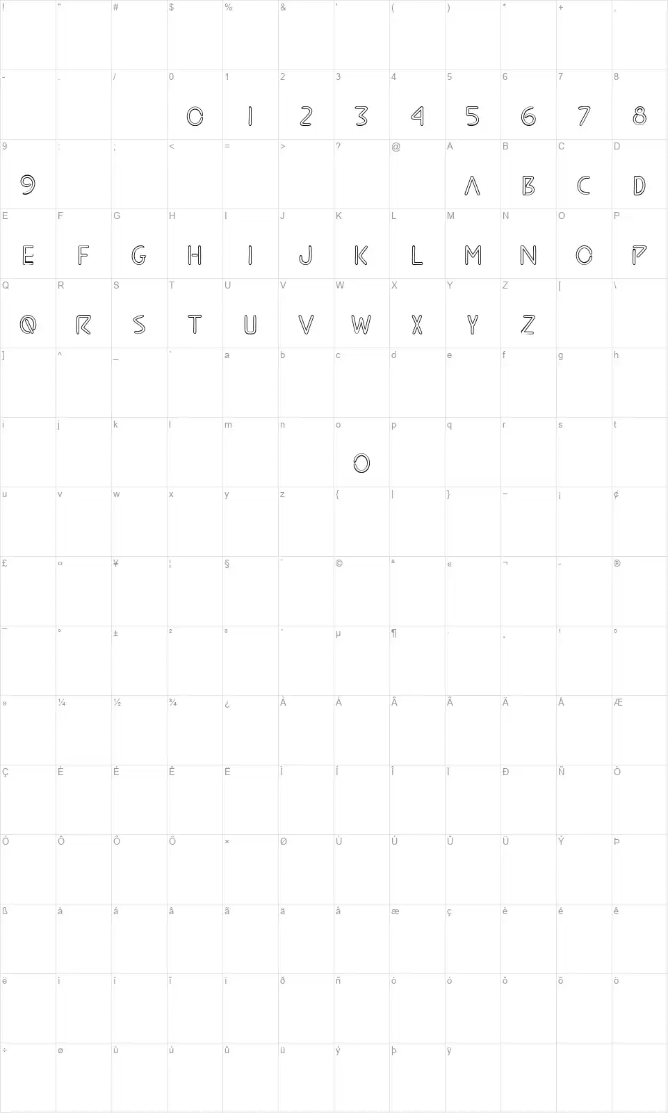 Cartoon Sketchfont character map