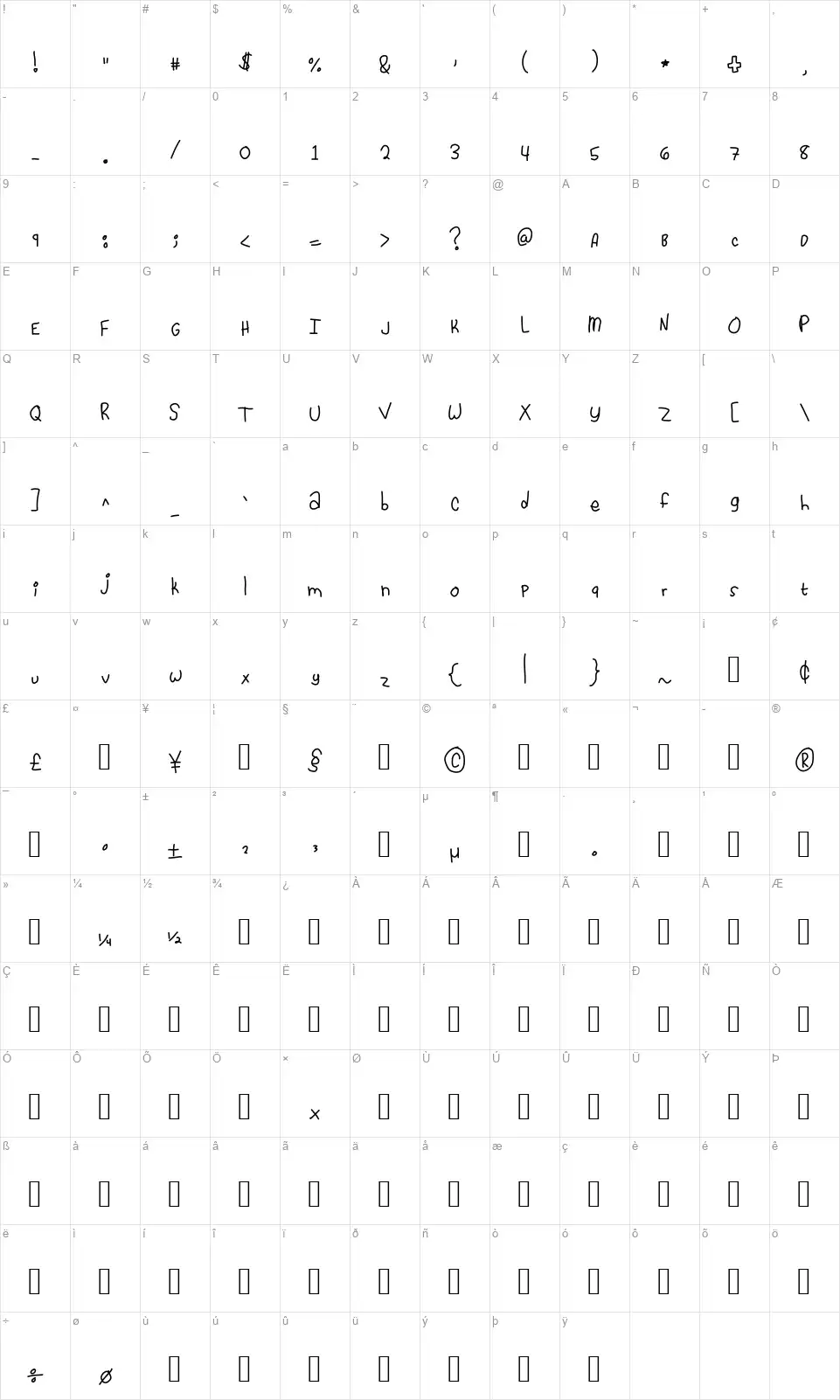 Cassidy Loves Youfont character map