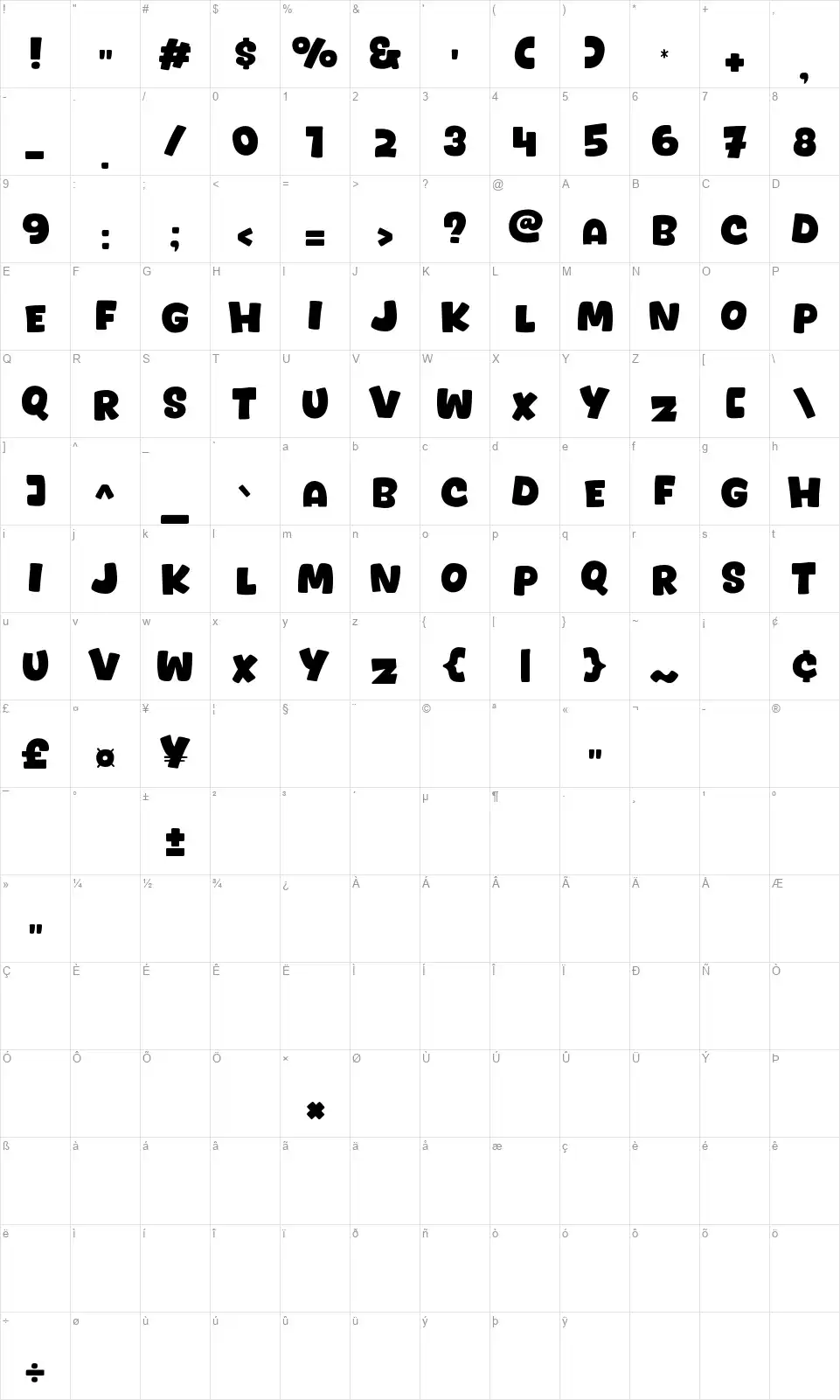 Catfilesfont character map