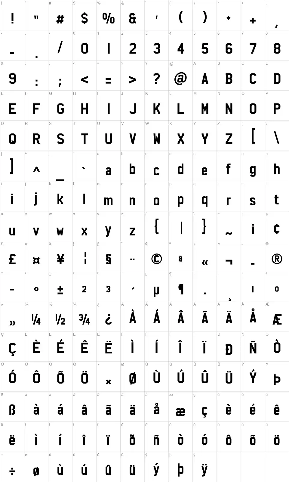 Charles Wrightfont character map