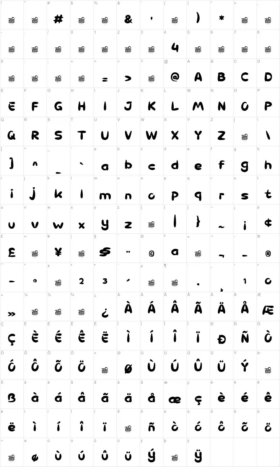 Choko Theo Mapa de caracteres Choko Theofont character map