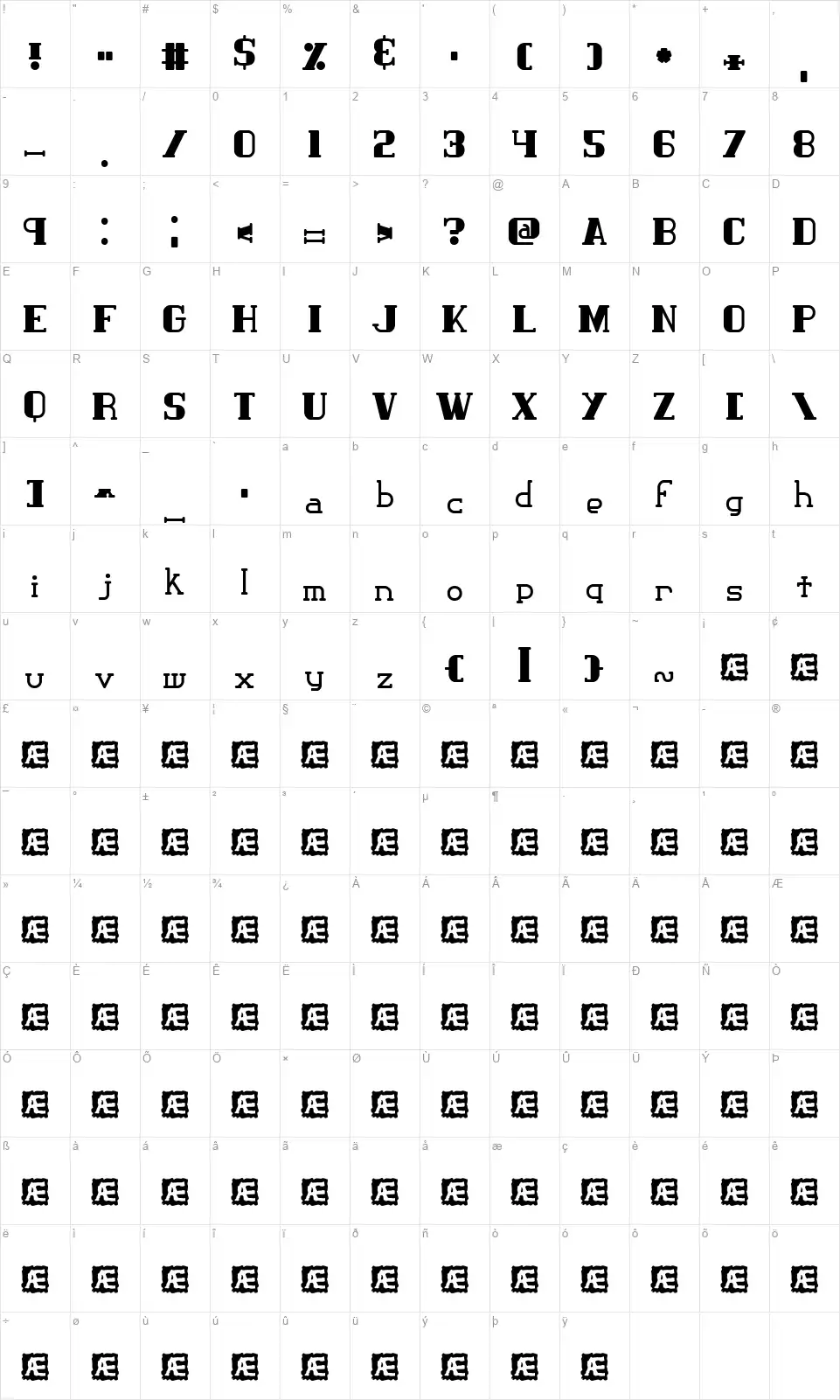 Classic Trash BRKfont character map