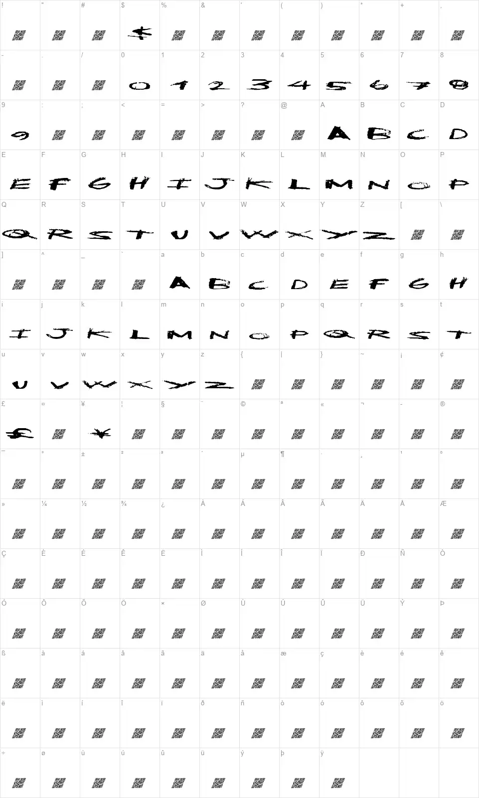 Clean Dirtyfont character map