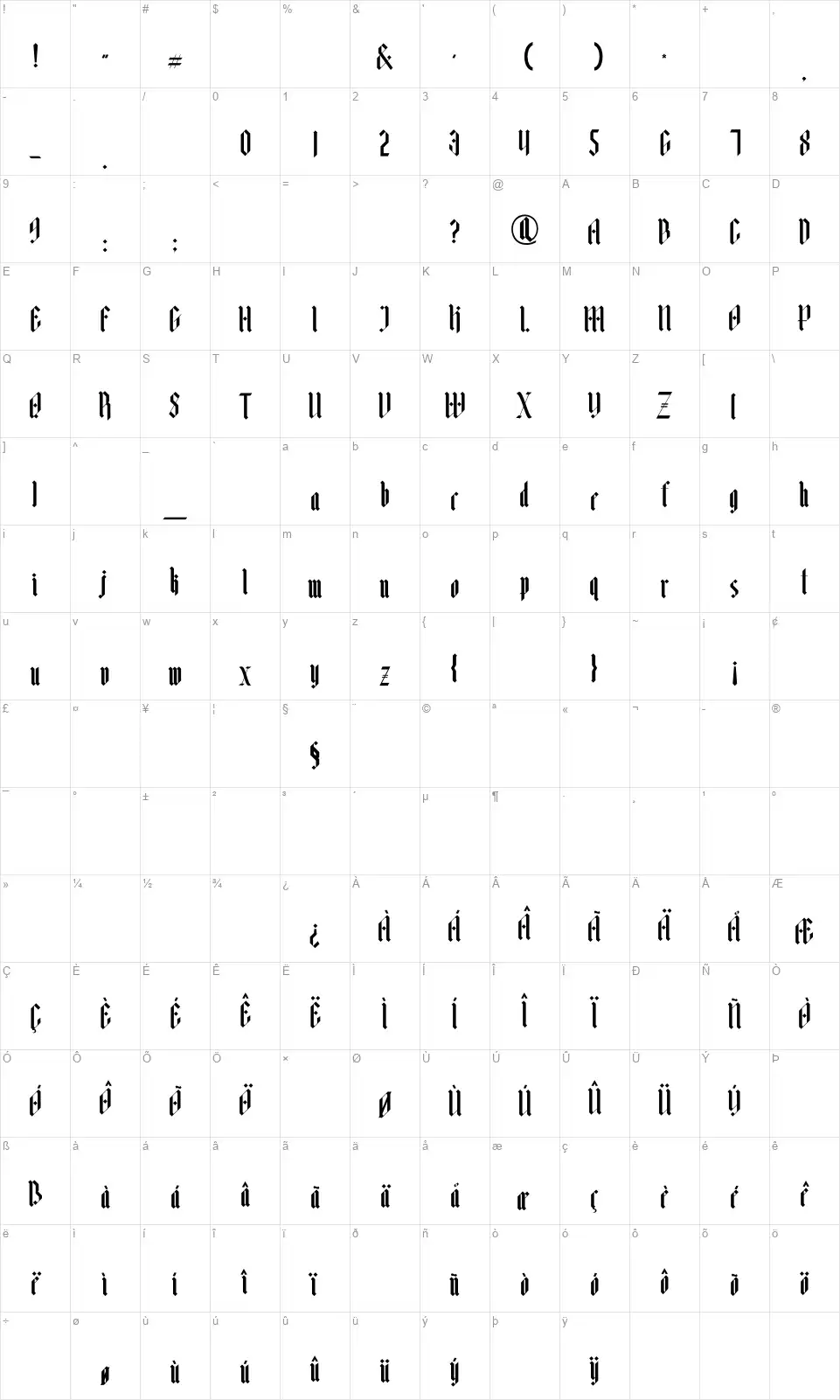 Cokerfillfont character map
