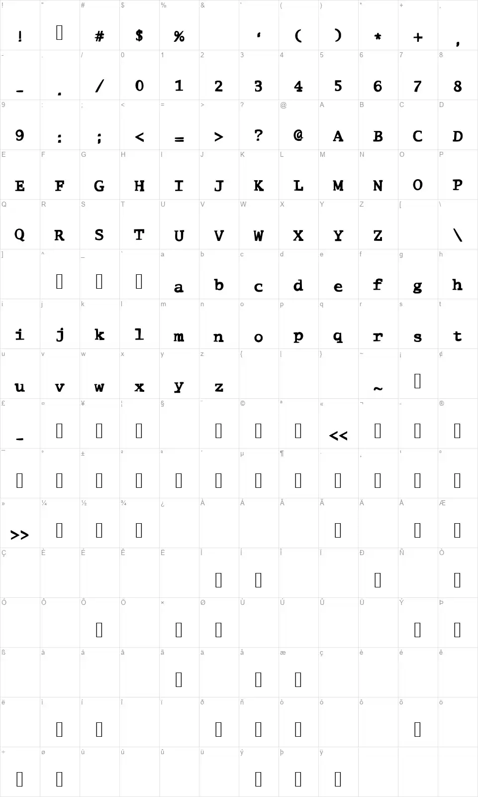 Comic Typefont character map