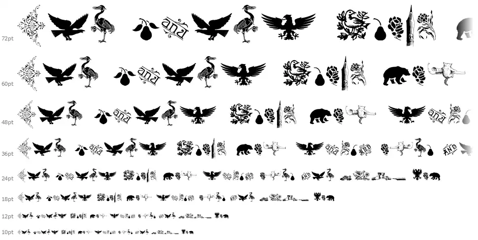 Cornucopia of Dingbats Threefont waterfall