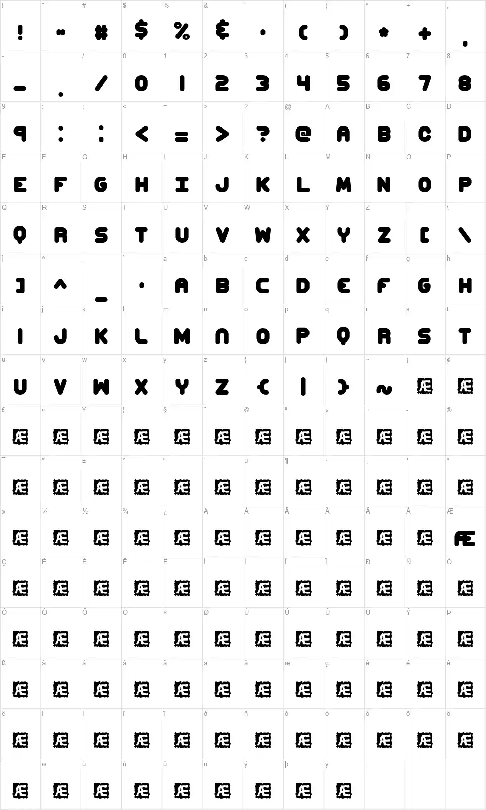 Corpulent Capsfont character map