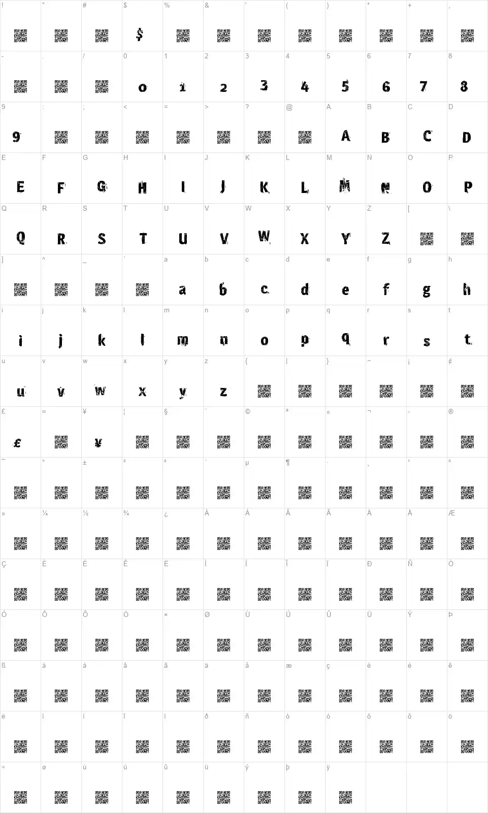 Crash Sitefont character map