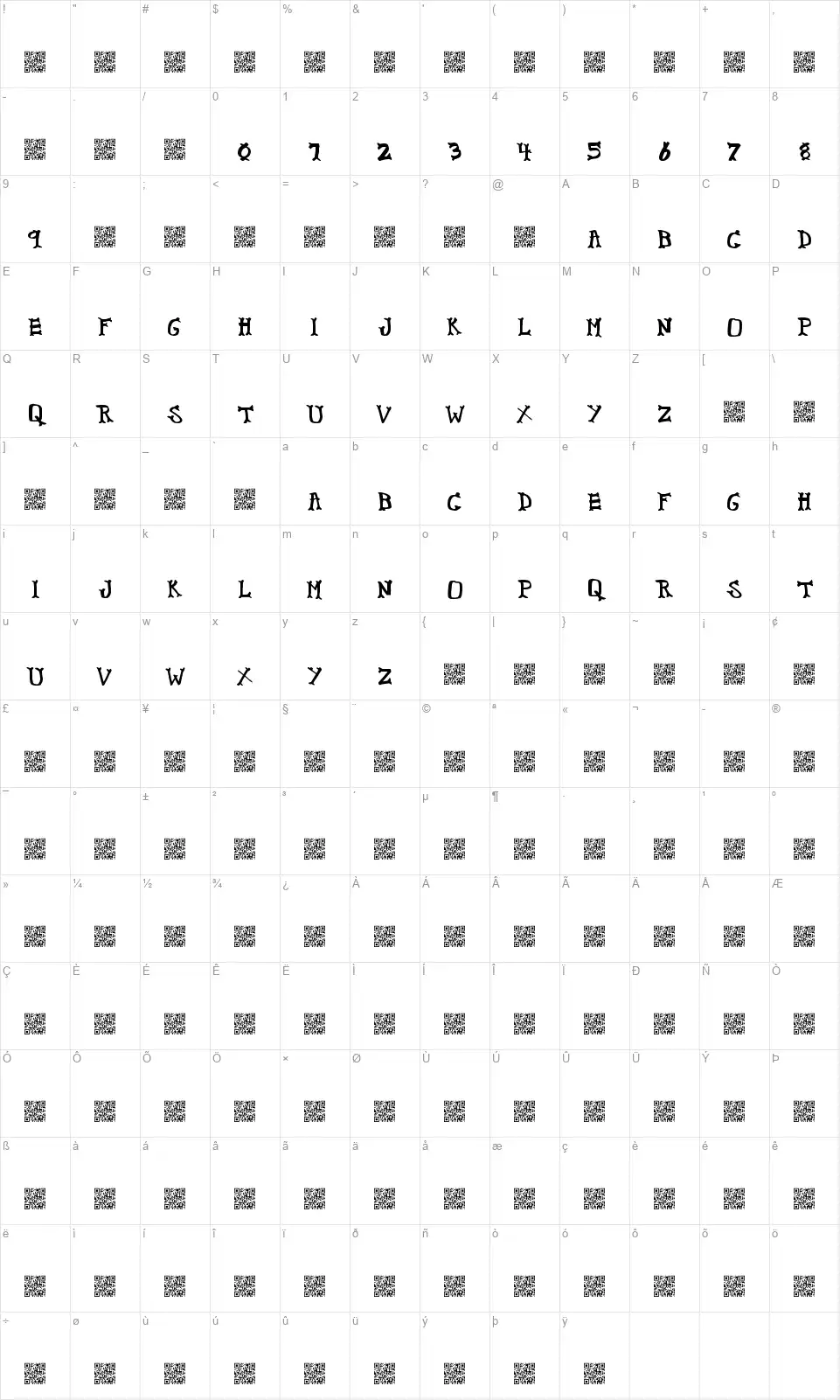 Crispy Bonesfont character map