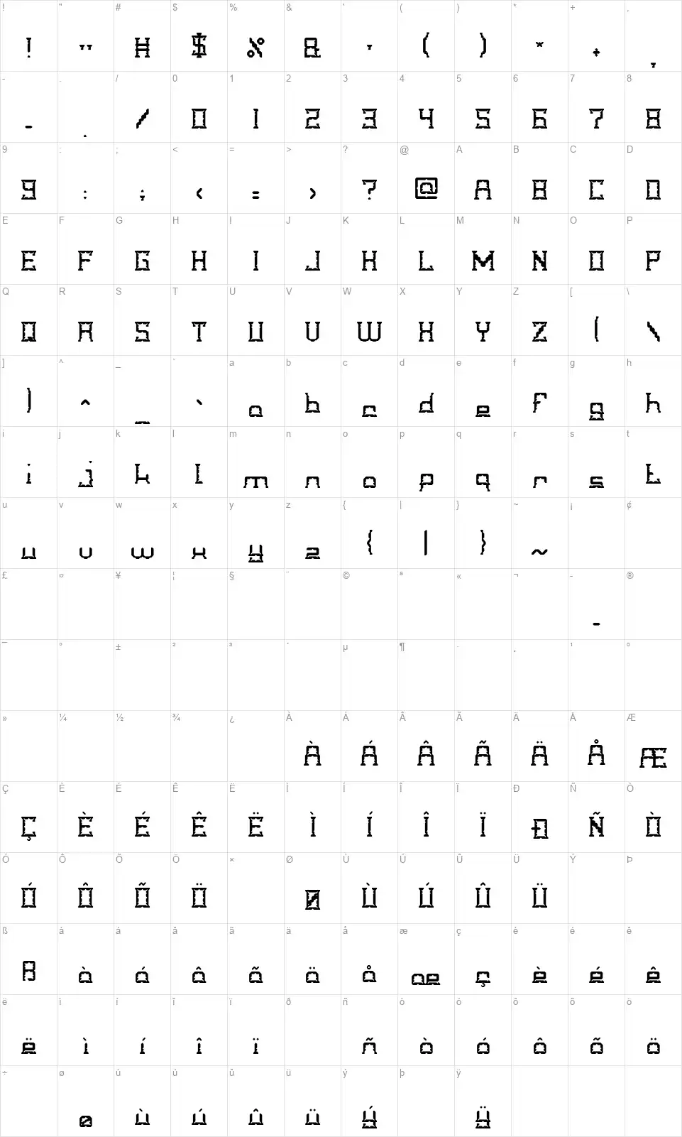 Crystal Soldierfont character map