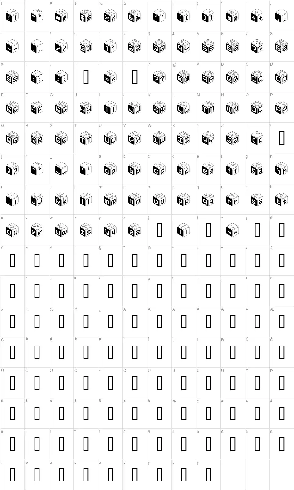 Cubufont character map