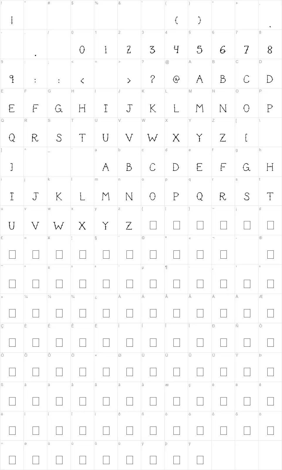 Cute Tattoofont character map