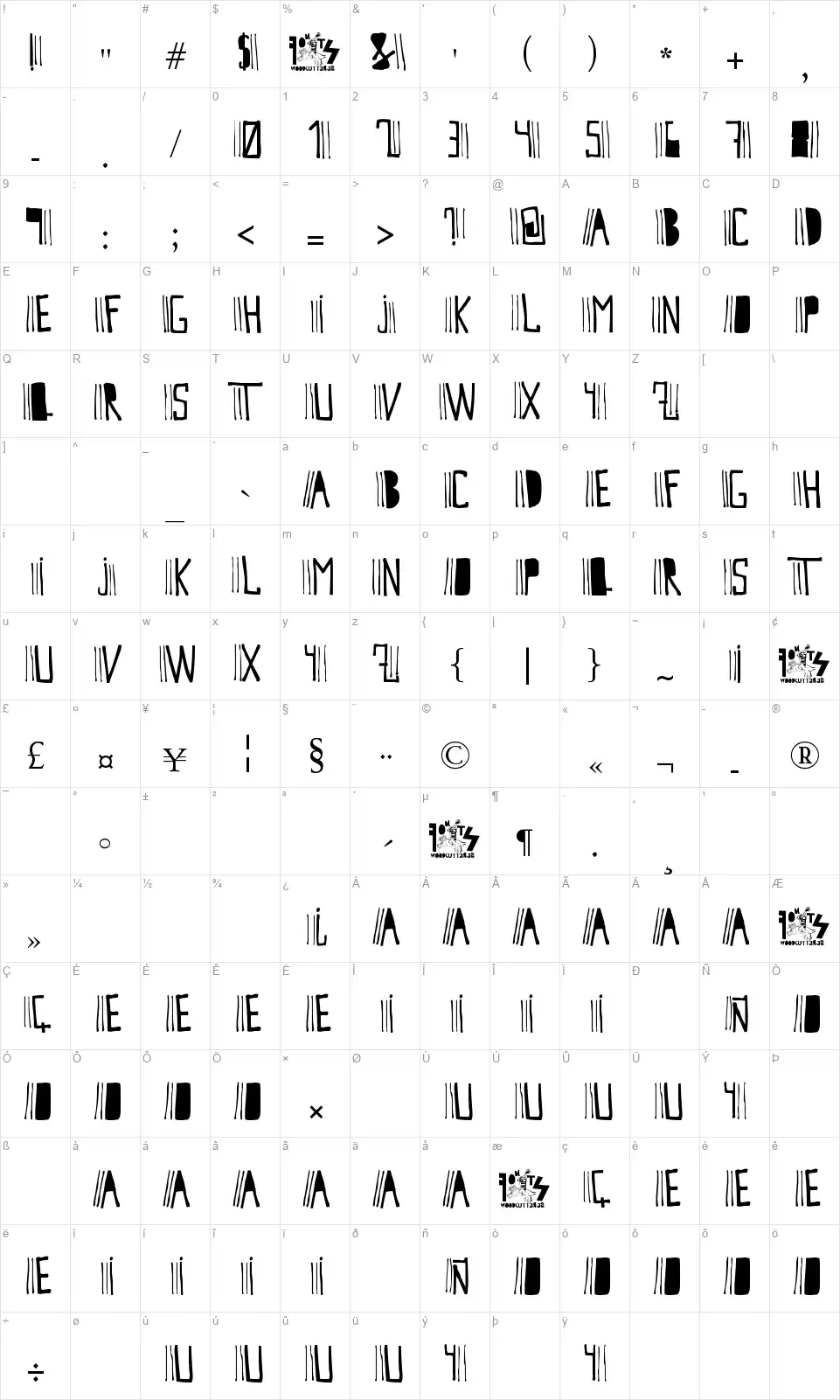 Cutre Glamfont character map