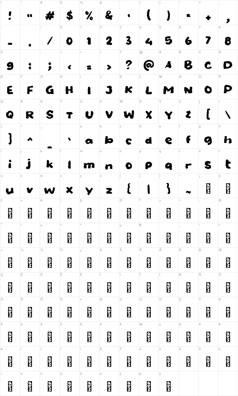 d Damenfont character map