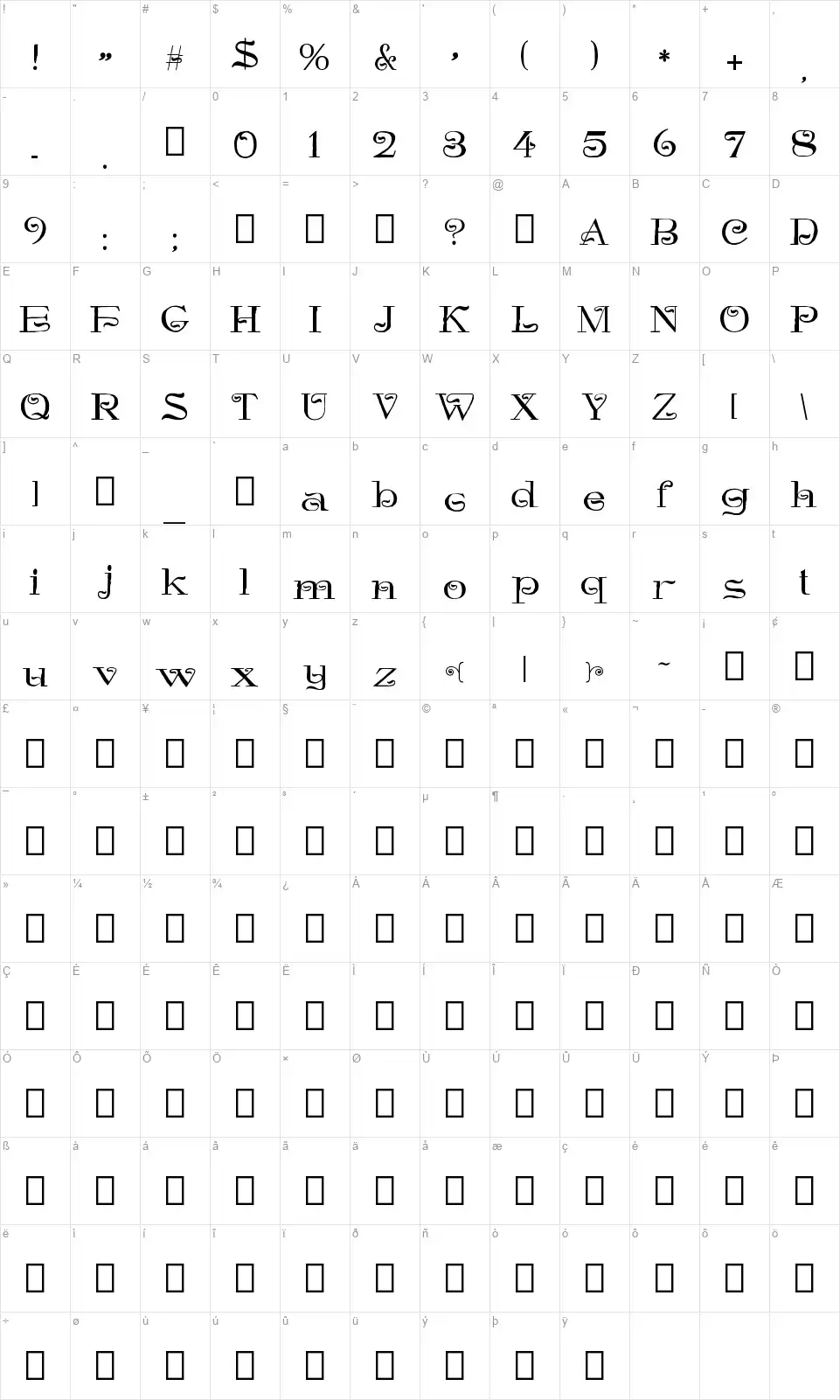 Dakota BB&S Mapa de caracteres Dakota BB&Sfont character map