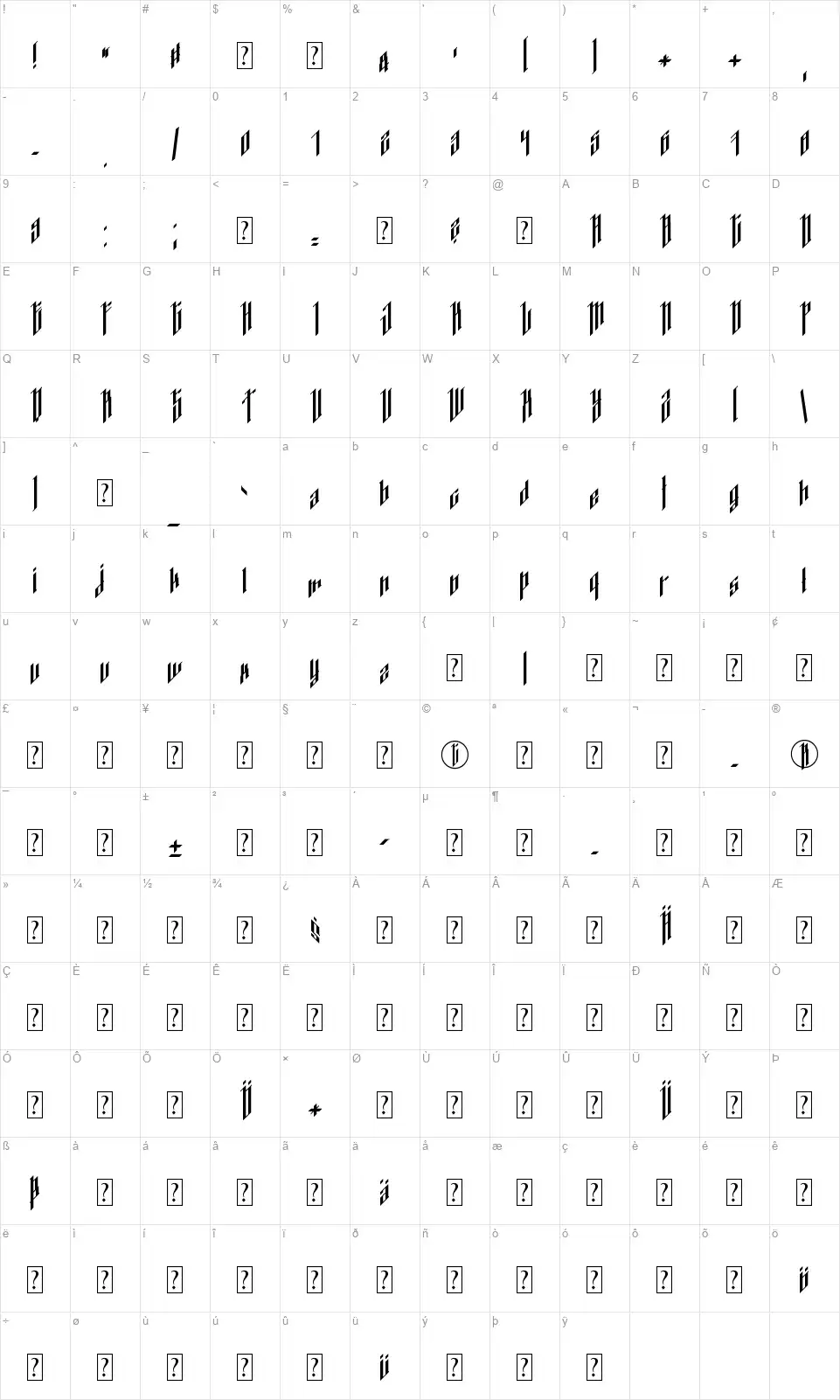 Dancing DLfont character map