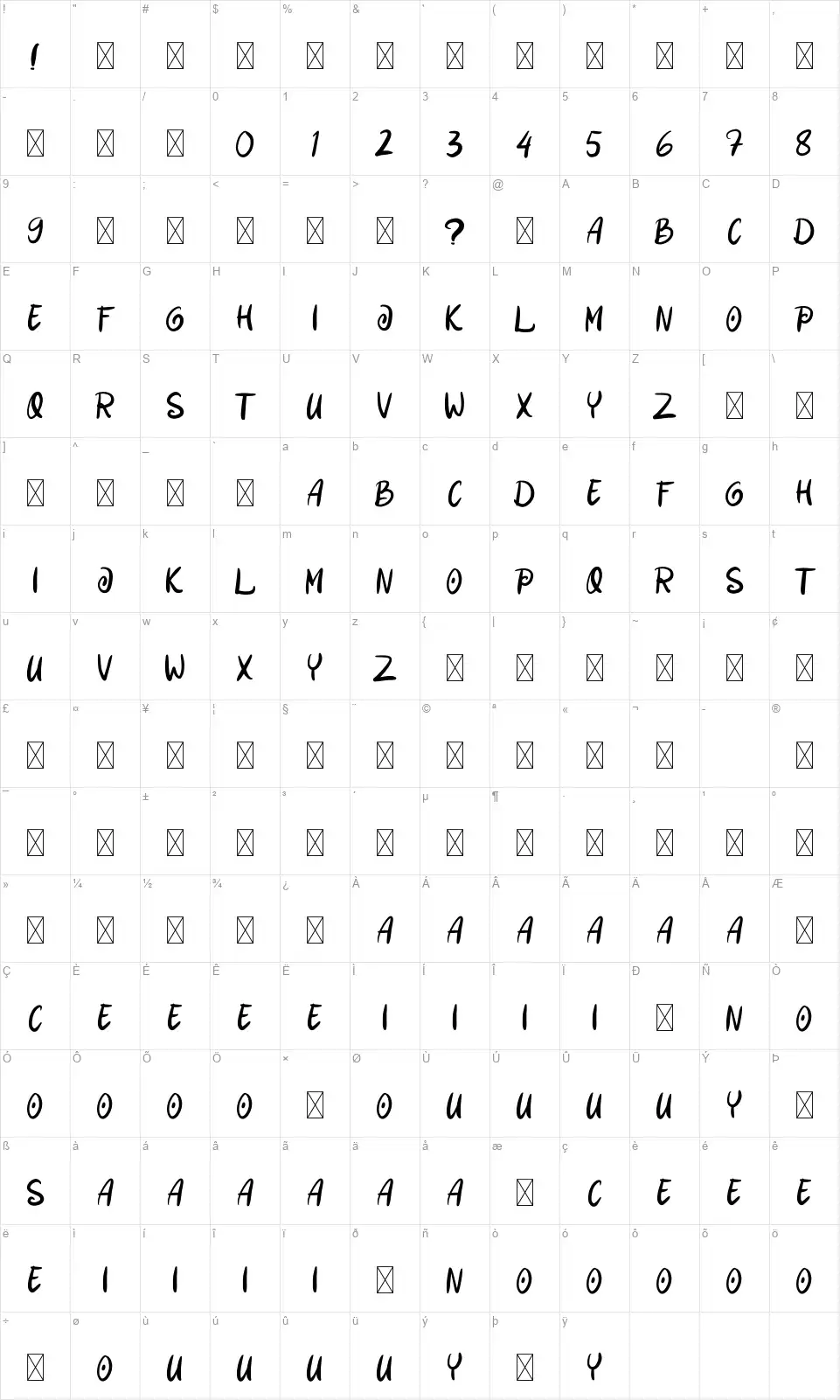 Danisha Romancefont character map