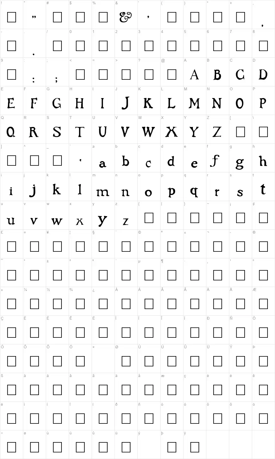 Dark Agesfont character map