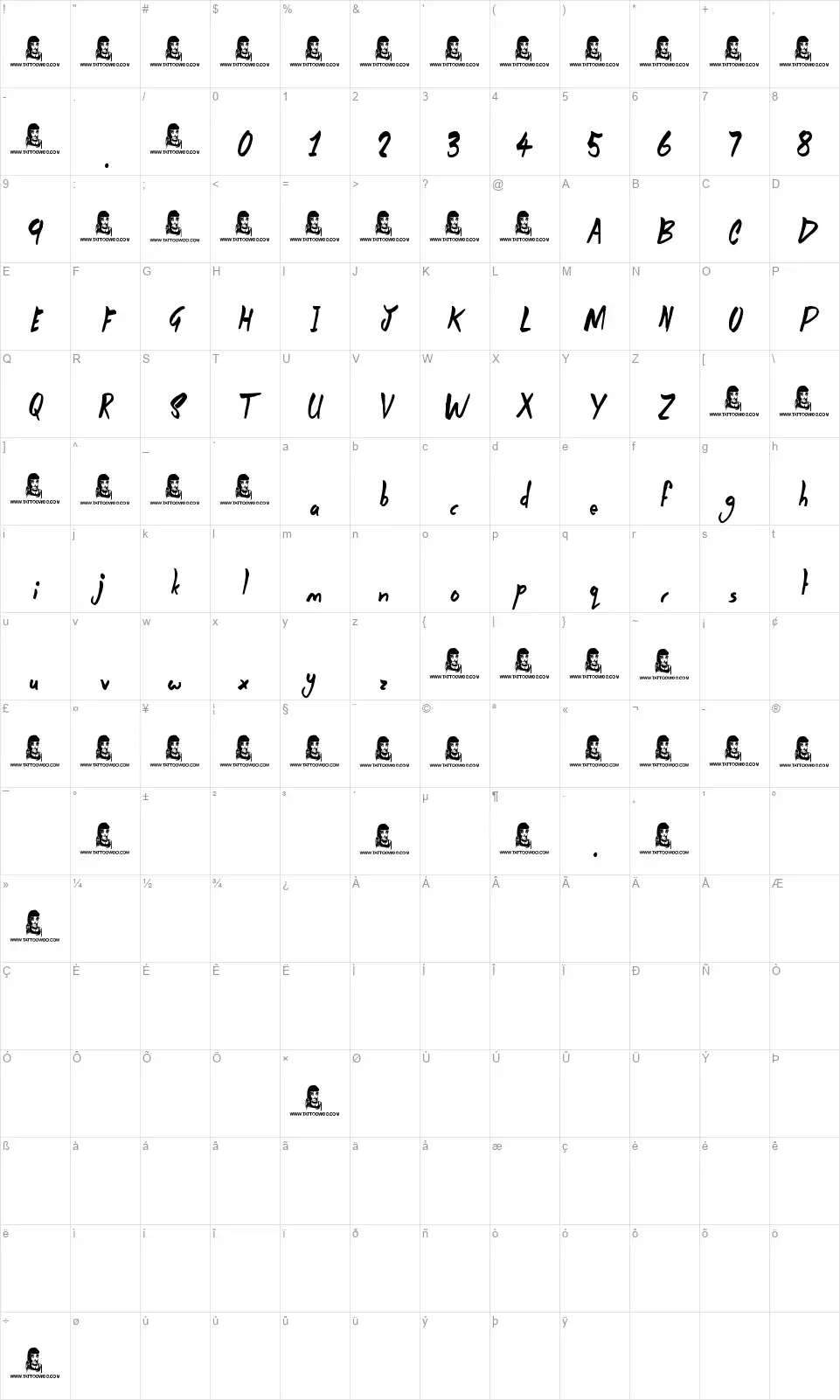 Darkside of the Morningfont character map
