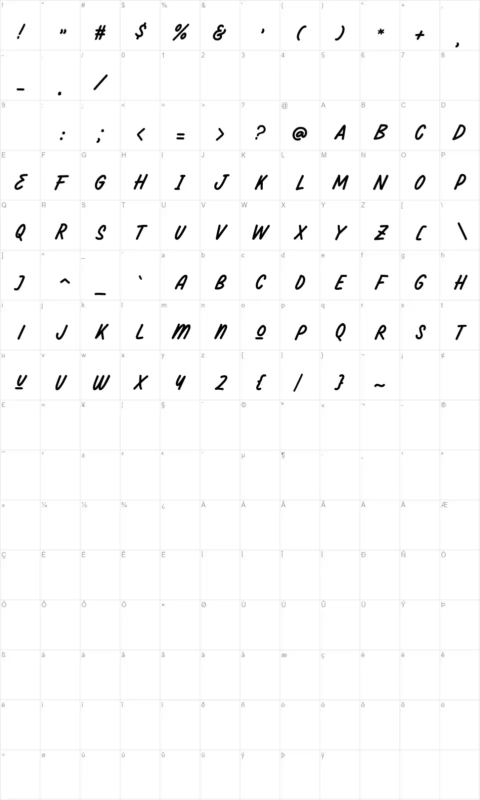 Darthonfont character map
