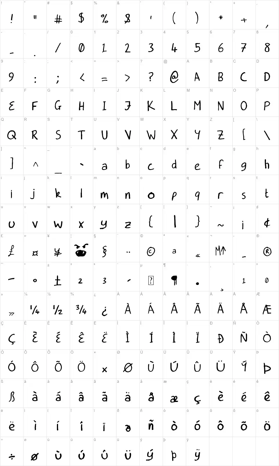 Dead Ends Letteringfont character map