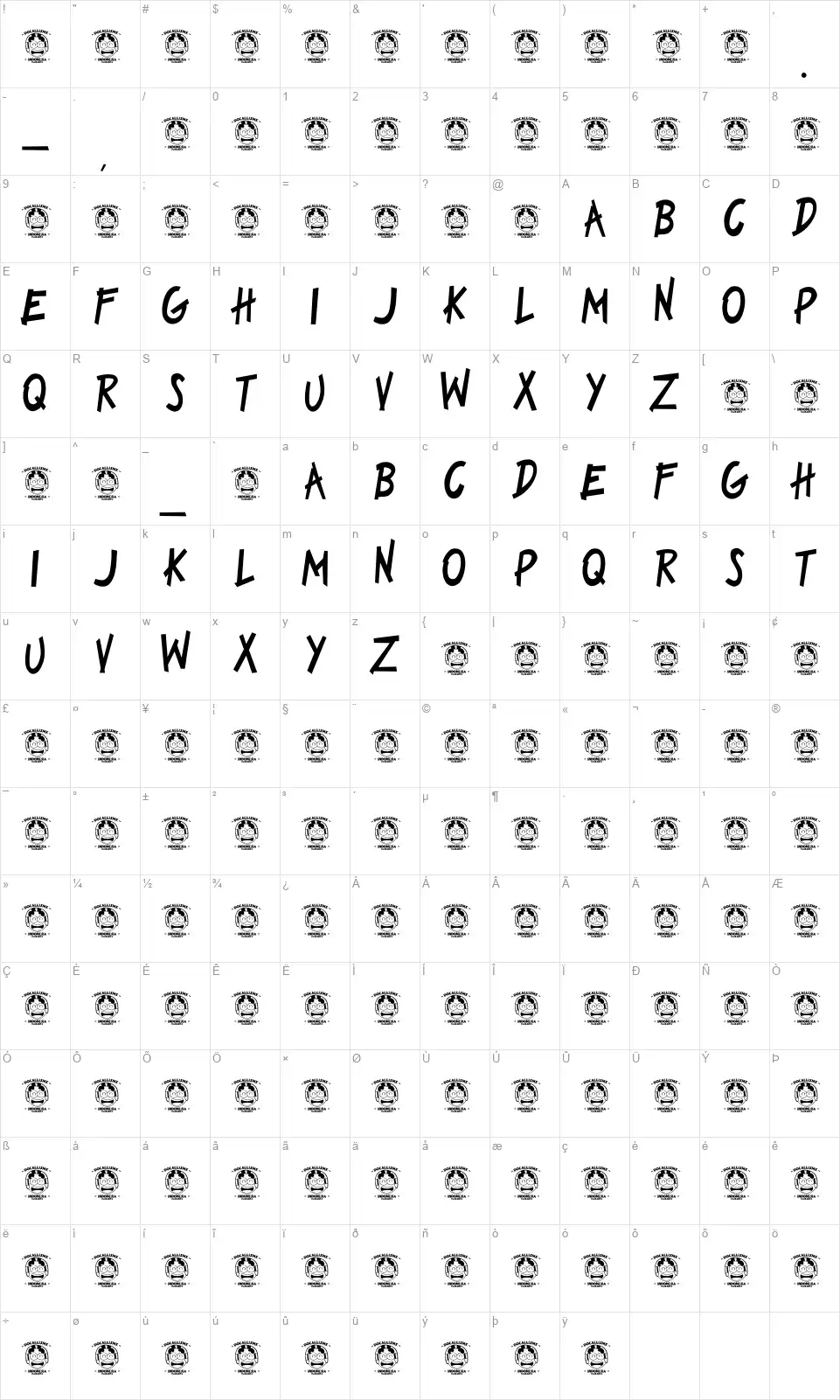 Dilovefont character map