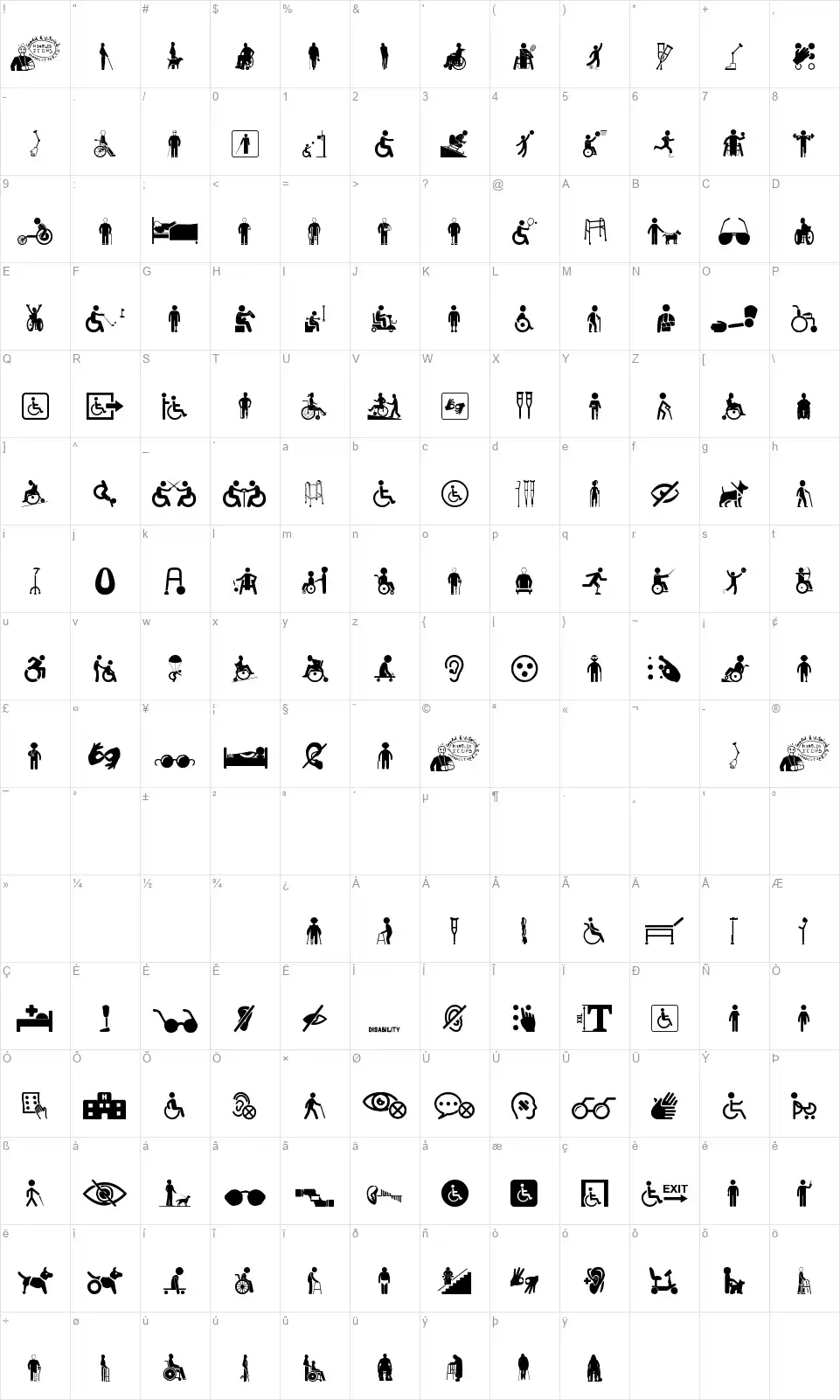 Disabled Iconsfont character map