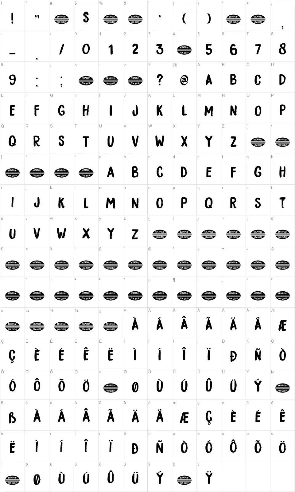DK Bocadillofont character map