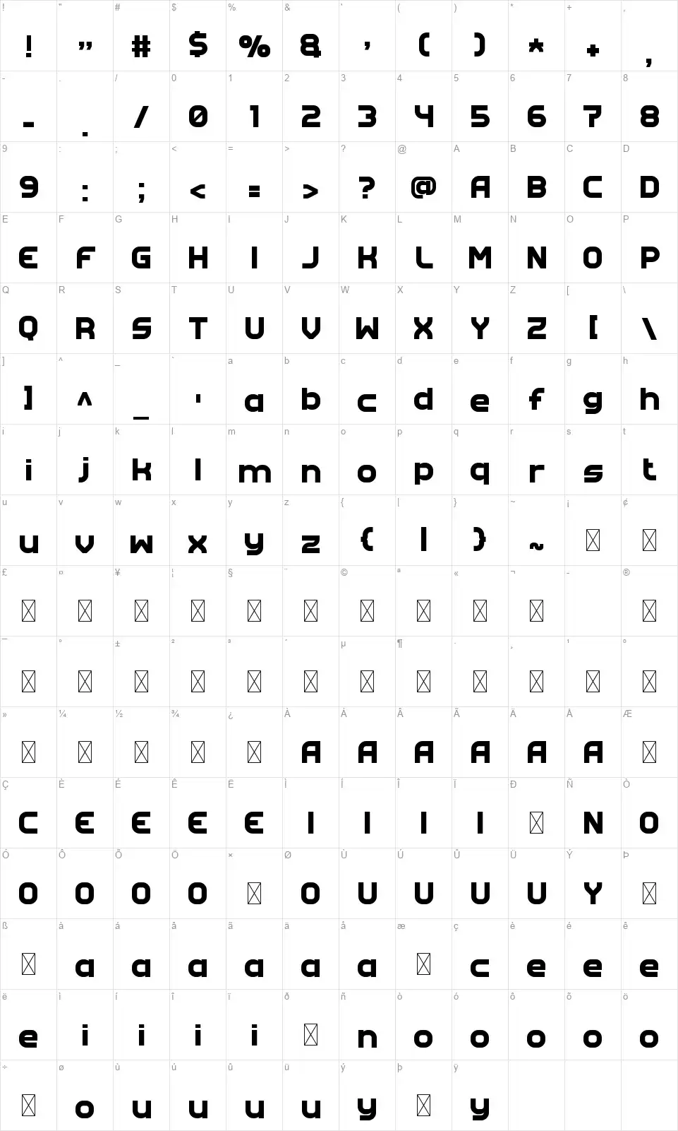 Doit Mapa de caracteres Doitfont character map