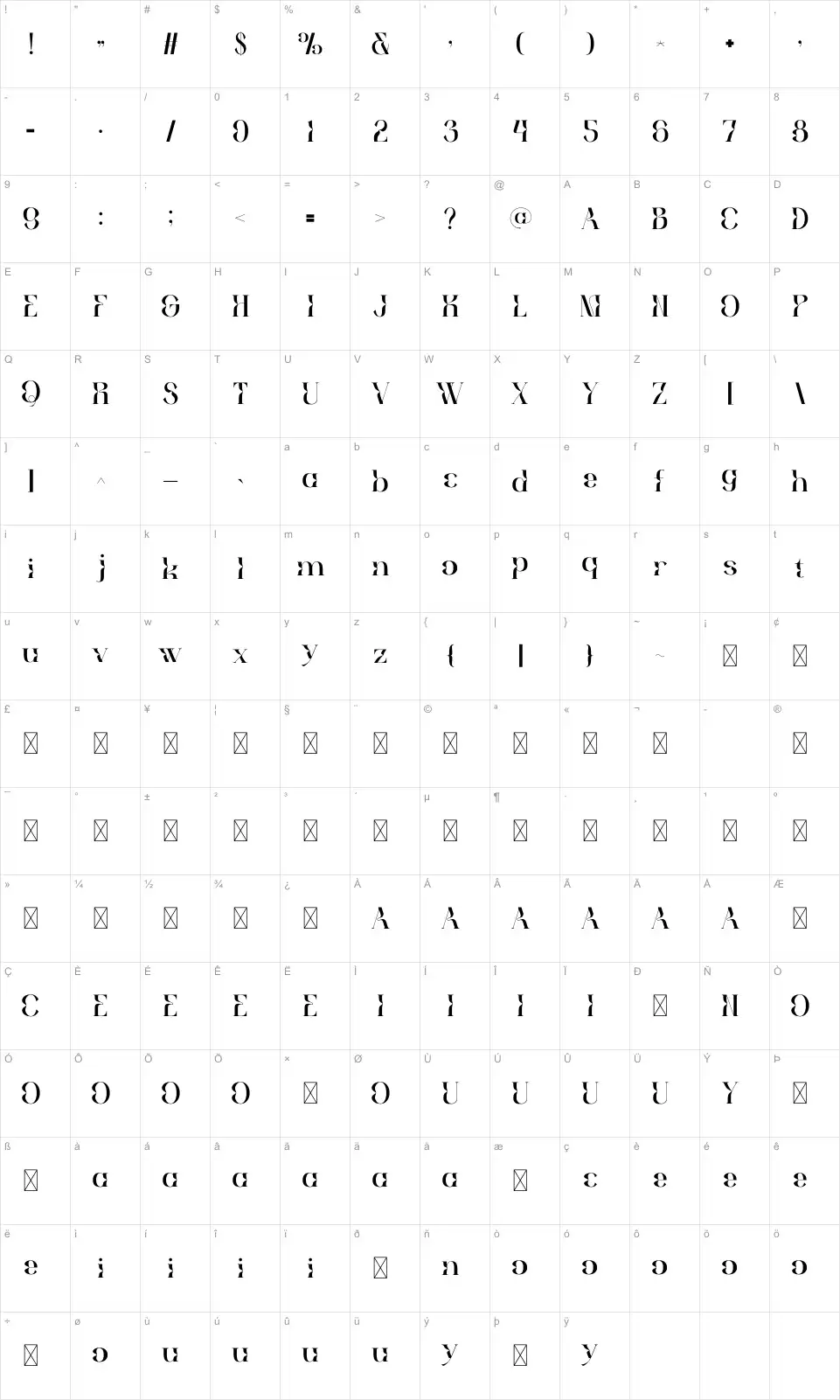 Dreamty Mapa de caracteres Dreamtyfont character map