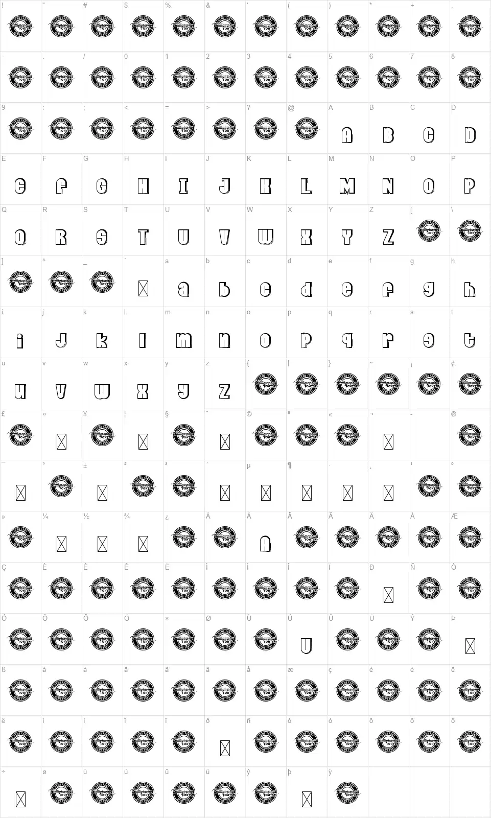 Dumpy Planetfont character map
