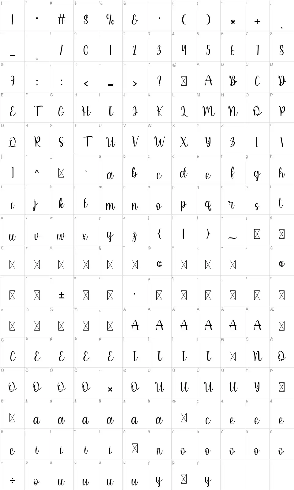 Easter Displayfont character map
