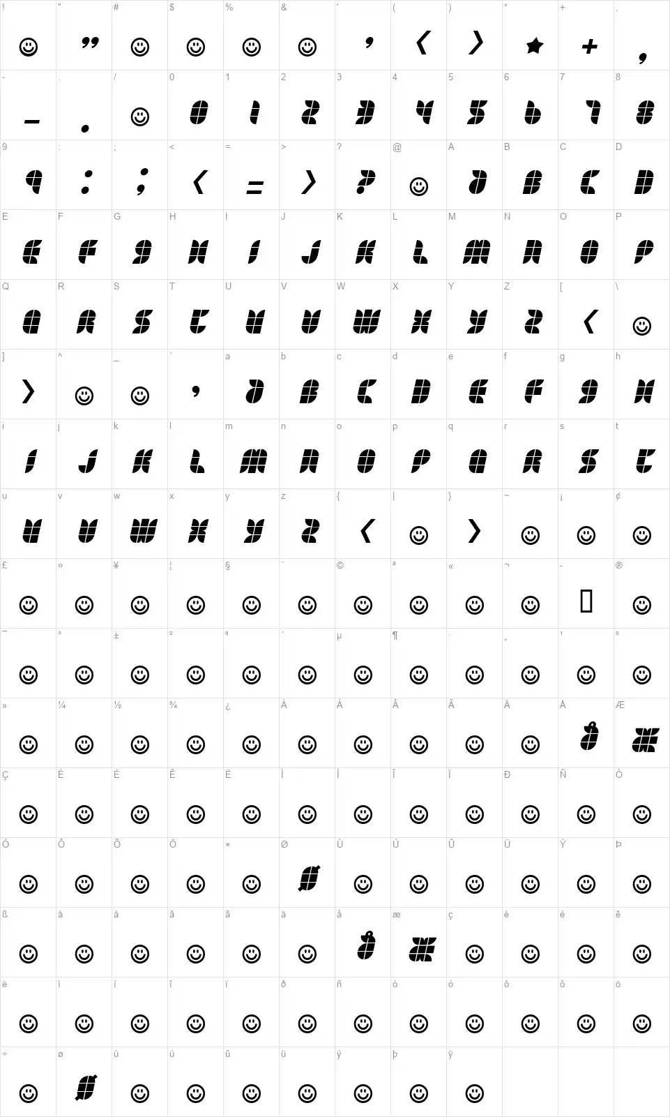 Eat your heart outfont character map